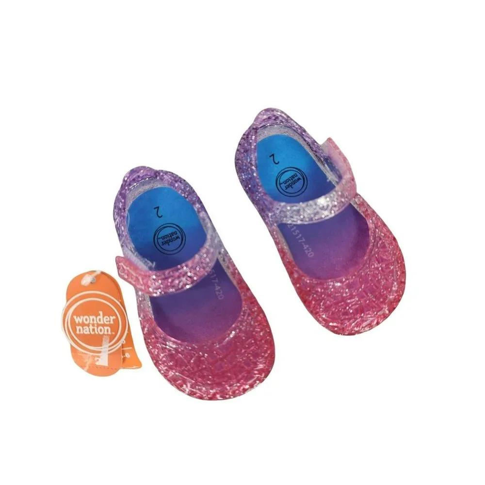 Wonder Nation size 2 Pink Blue Jelly‎ shoes glitter mary Jane